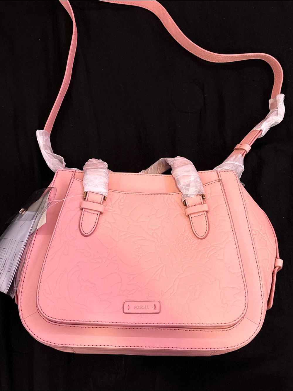Fossil Blush Pink Floral-Embossed Shoulder Bag
